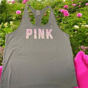 PINK Victoria's Secret Gray Tank with Pink Logo Sz M